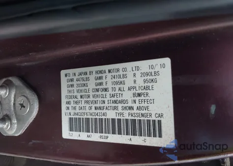 2010 Acura Tsx 2.4 z USA, uszkodzony, nr VIN JH4CU2F67AC043340